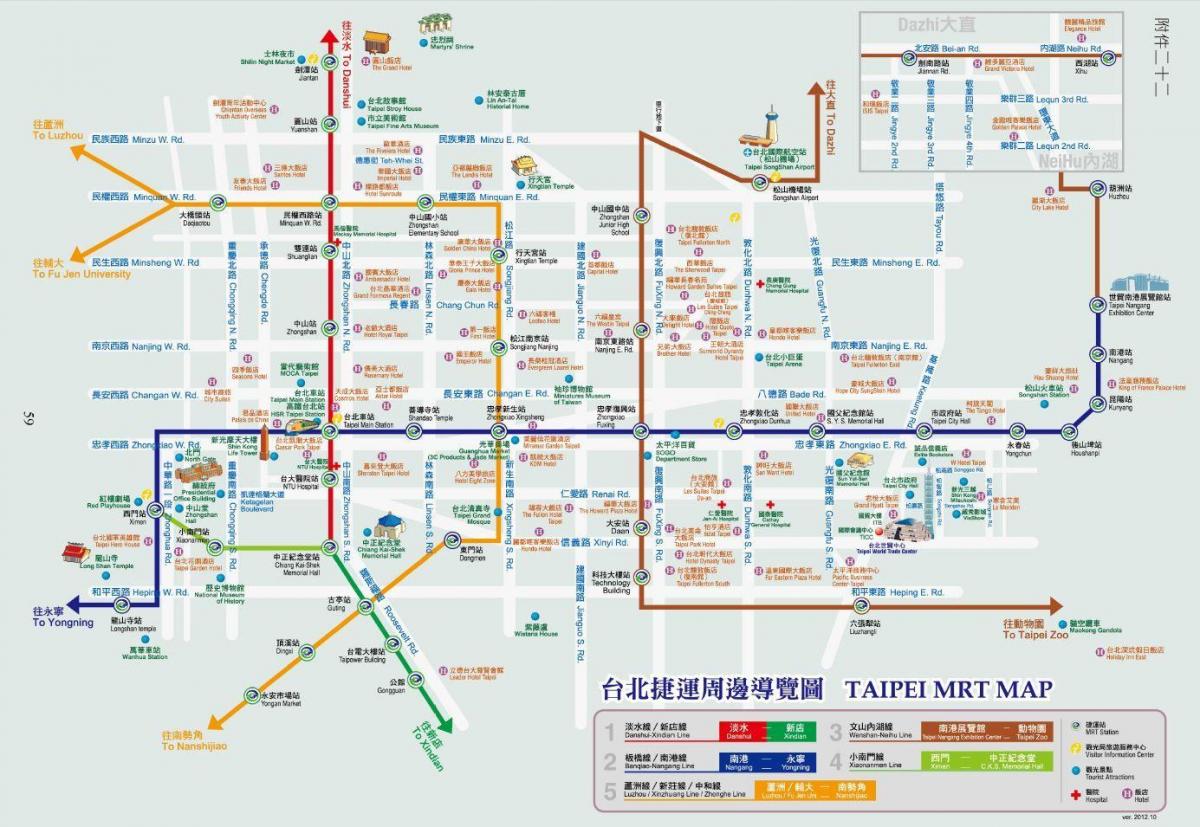 Taipei mrt zemljevid z turističnih točk
