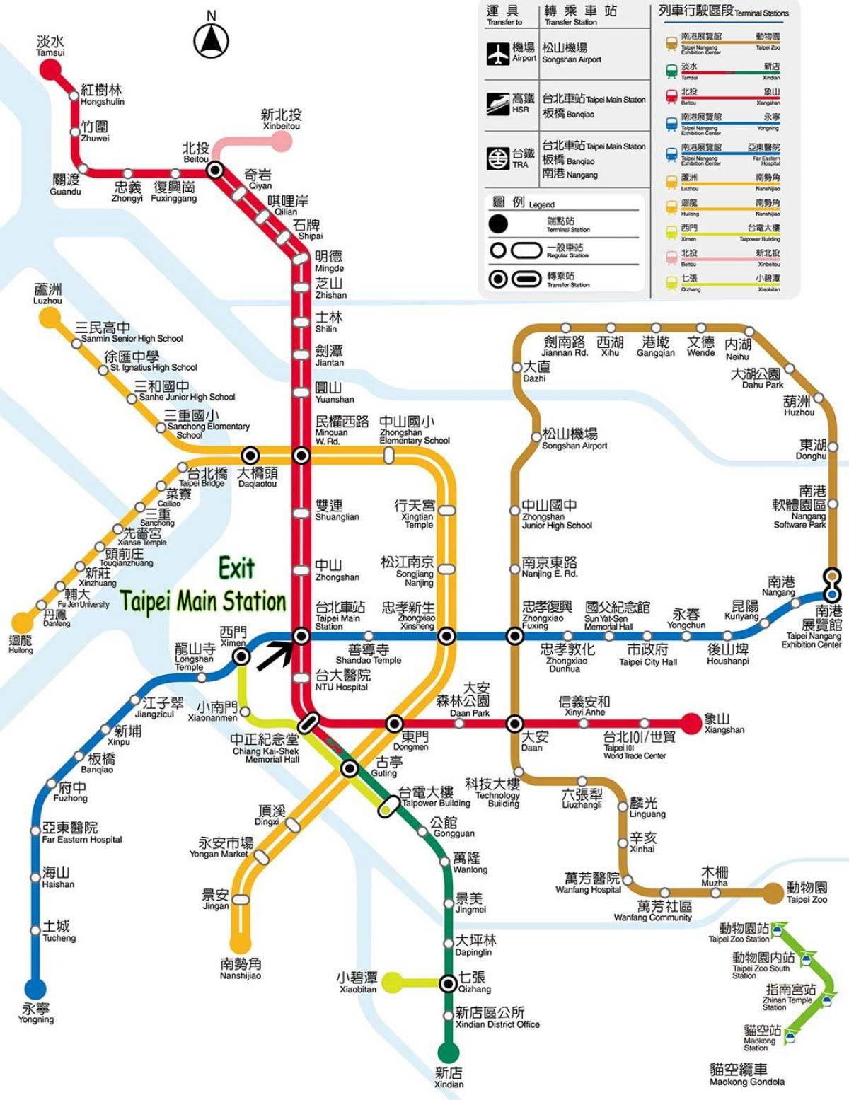 zemljevid Taipei avtobusne postaje