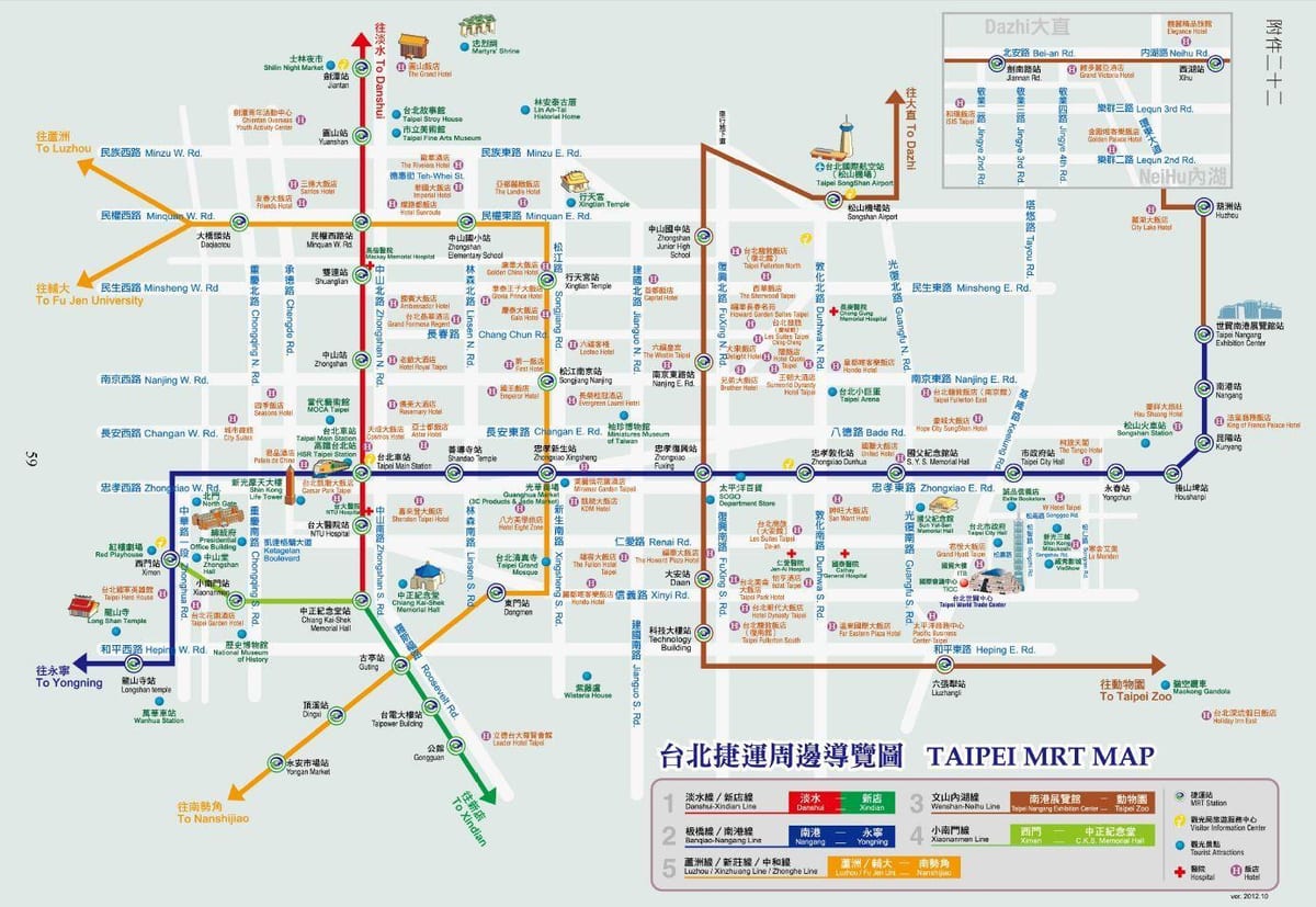 tajvan mrt zemljevid z znamenitostmi