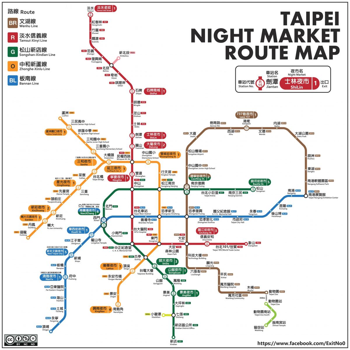 zemljevid Taipei noč trgi