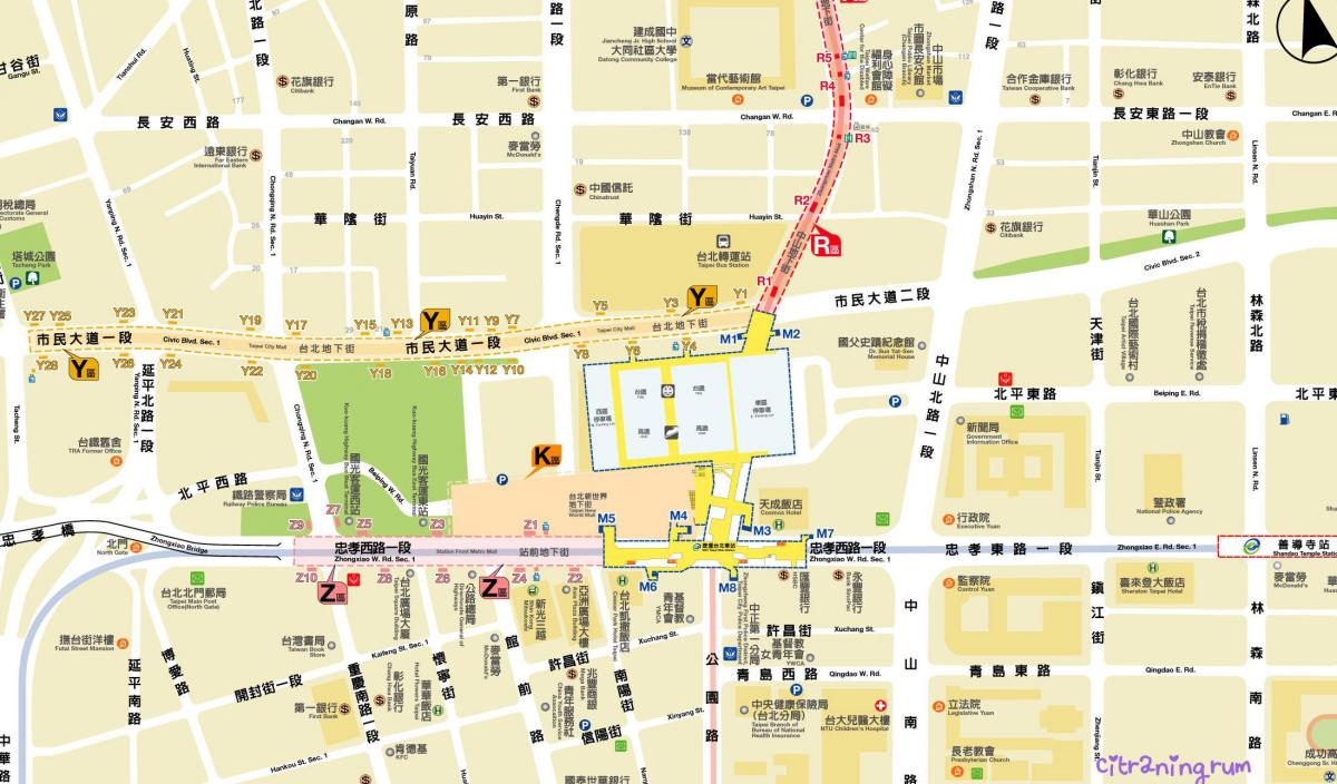 zemljevid Taipei podzemnih center